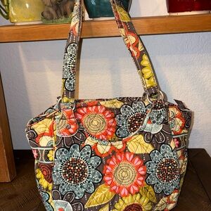 👜Vera Bradley Quilted Floral Shoulder Bag in Yellow, Orange, Brown & Aqua